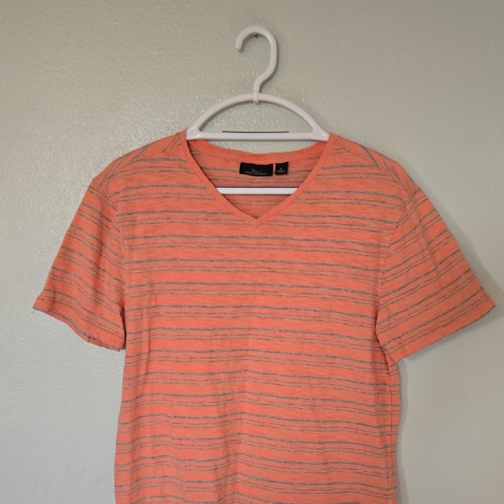 Marc Anthony | Orange And Gray Striped V Neck Tee Size Small